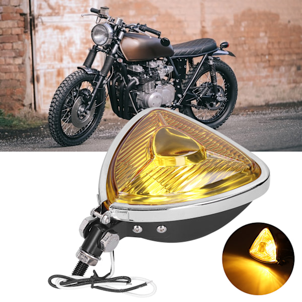 12V 55W Retro Motorcykelstrålkastare Triangulär Gul Lins Ljusstark Huvudlampa för Motorcykel ATV