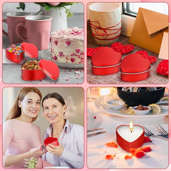 Hjerteformet Duftlys Tin Sæt: 6 stk. Romantiske Sojavokslys til Valentinsdag Bryllupsgaver (Rose Duft) 6 Pcs