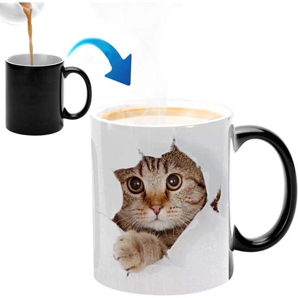 Värmekänslig färgskiftande mugg, WmanCok 11 oz keramisk te kaffekopp, hel katt