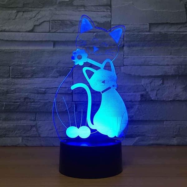 3D Nattlampe for Barn, 3D Dyre-katteillusjon Nattlampe