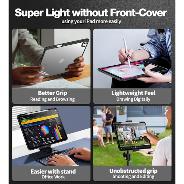 Fodral för 2024 iPad Pro-11 tum - M4 5:e generationens iPad-fodral med pennhållare, Stöder Pencil Pro, Transparent baksida, Sh0ck Black ipad pro 11M4