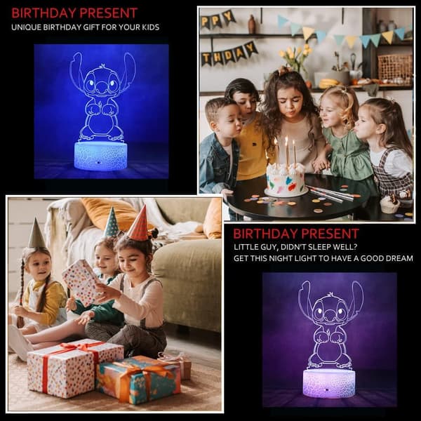 Amroe Søt Tegneserie Stitch og Lilo 3D LED Optisk Illusjon A