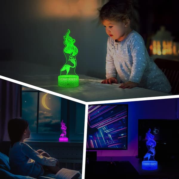 Havfrue 3D Illusion Lampe Natlampe, Havfrueindretning til Piger