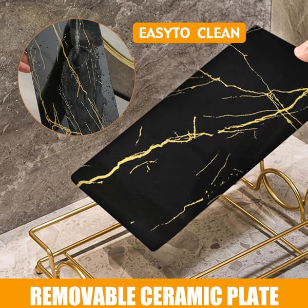 Sort Guld Glas Vanity Bakke (Stor) - Luksus Organizer til Badeværelse, Soveværelse - Parfumer, Kosmetik Display Black Gold-l