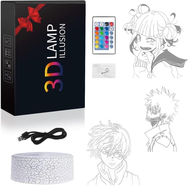 My Hero Academia 3D Illusion Natlampe, 3 Mønstre 16 Farver