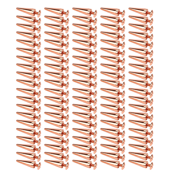 100set Punk Cone Spikes Nitar Roséguld Spetsiga Galvanisering Burr Free Clear Thread Mässing Spikes Nitar Rock Nitar 10x28mm