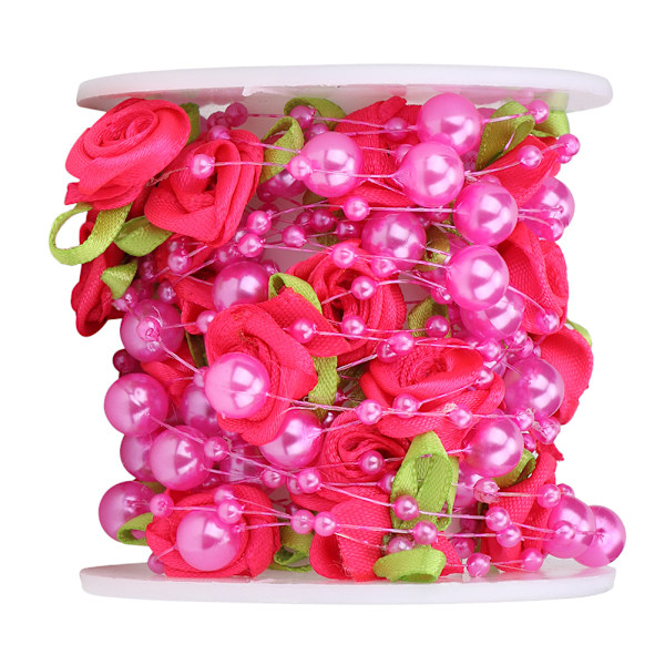 5m/roll Green Leaf Rose Artificial Pearl String Beads Garland DIY Wedding Decoration (Rose Red)