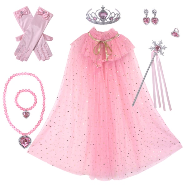 Princesse Tulle Kappe med Krone Halskæde Armbånd Tryllestav Prinsesse Udklædningstøj til Små Piger Børn Pink B S(65CM)