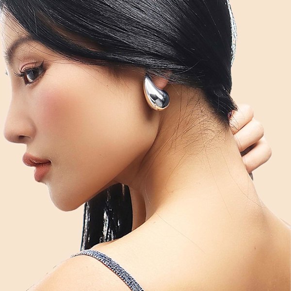 Guld og sølv dråbeformede øreringe 14mm chunky guldøreringe til kvinder Teen Trendy Hypoallergeniske ørestikker hoop øreringe smykker White Gold Chunky