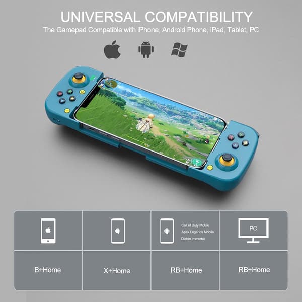 Bluetooth-kontroller for iPhone, Android, direkte avspilling, lav ventetid, telefonkontroller-spillkontroller-joystick for Galaxy S23 S22 S21 20 Ultra, iPhone 14 13 1 Blue