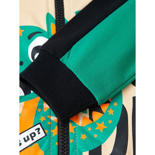 2024 Ny Söt Toddler Pojkjacka Cartoon Dinosaur Djur Blixtlås Packaway Vår Höst Hoodies Jacka för Barn Green 100cm