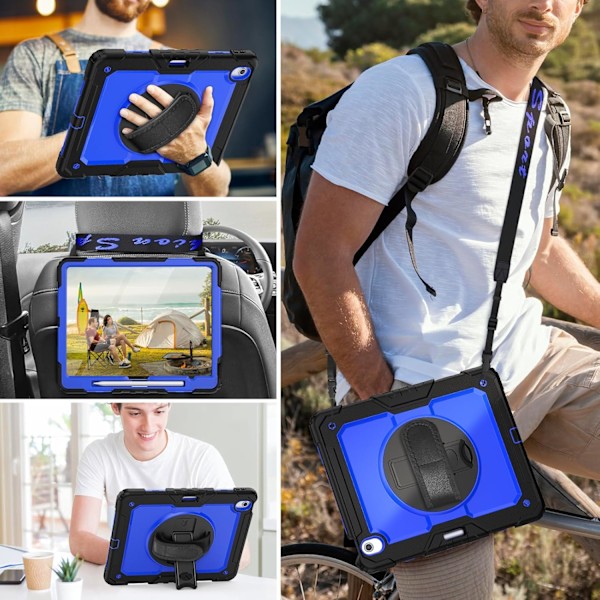 Cover til iPad Air 13 tommer (M3 2025) & (M2 2024), Sh0ckproof Design med Pencil Holder/Skærmbeskytter/Roterende Håndrem, Beskyttelse Blue New iPad Air 13 20242025