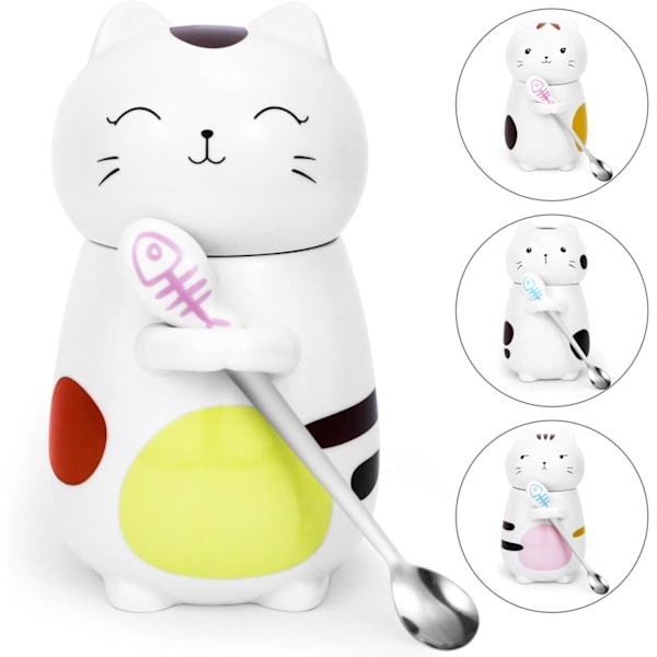 Kattmugg med Lock Rolig Kaffemugg Kopp 400 ml Kattgåva Keramisk Temugg med Sked Te Kaffekopp Julmugg Födelsedagspresent # B Cat cup with lid and spoon