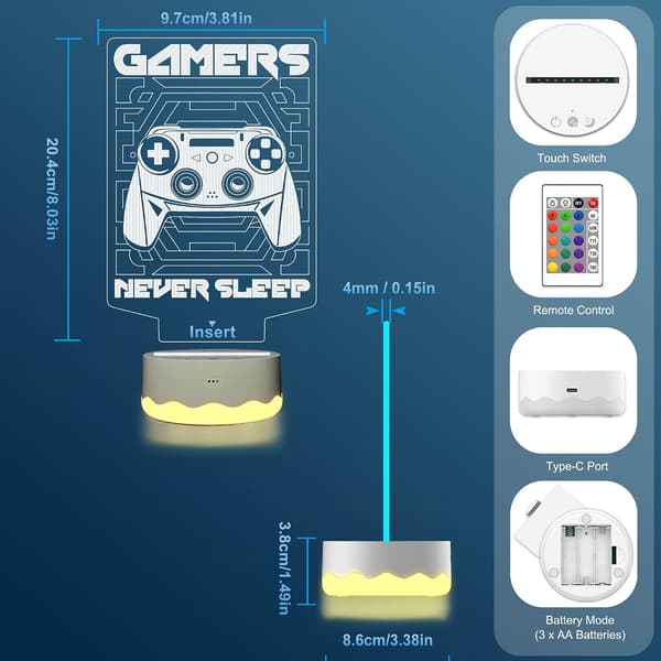 3D Nattlampe for Spill, Attivolife Gamepad Illusjon Hologram La