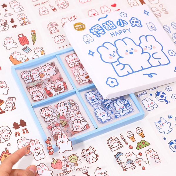 Notebook-klistermærke 100 stk. Delikat sødt tegneserie mønster DIY æske klistermærker til scrapbooking dagbogskort håndværk fræk bjørn (PET vandtæt)