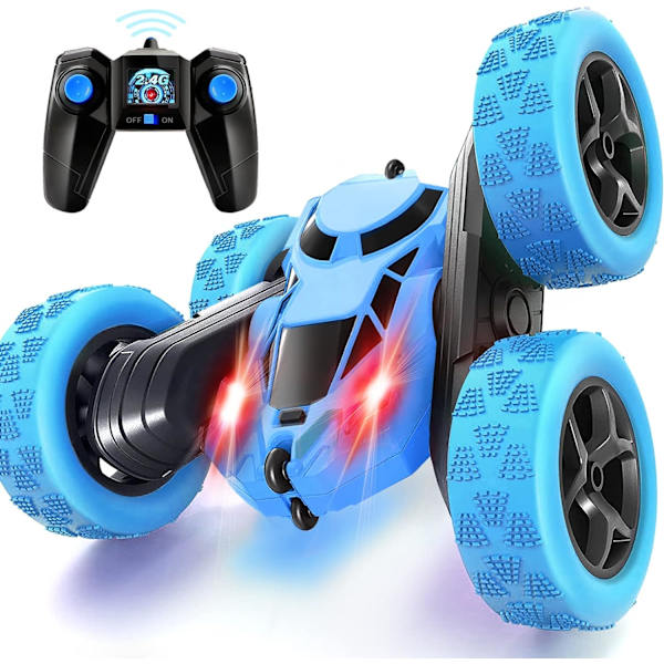 Kauko-ohjattava auto, 2,4 GHz kaksisuuntainen 360 ° pyörivä kauko-ohjattava telaketjuauto ajovalot, 4WD maastoajoneuvo, kauko-ohjattava kilpa-auto Blue