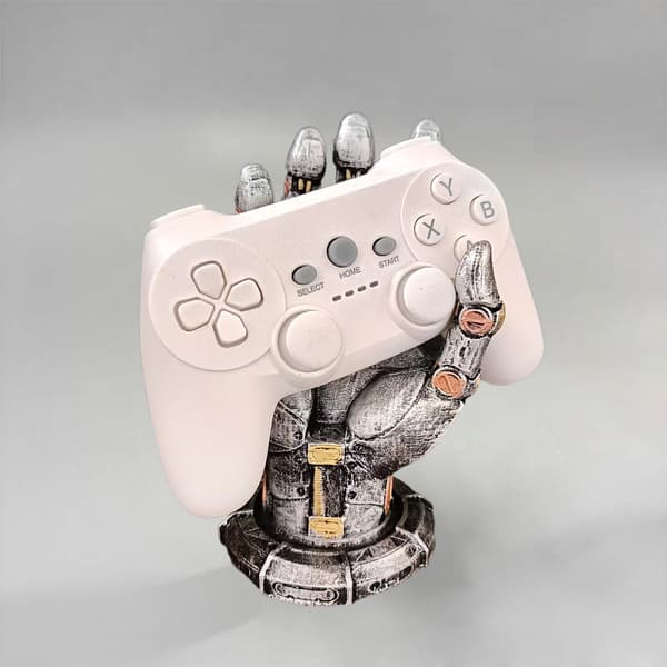 Cyberpunk Mekanisk Håndstand - Universal Gaming Headset og Controller Holder til Skrivebord - Robotarm B Silver 1 Pack