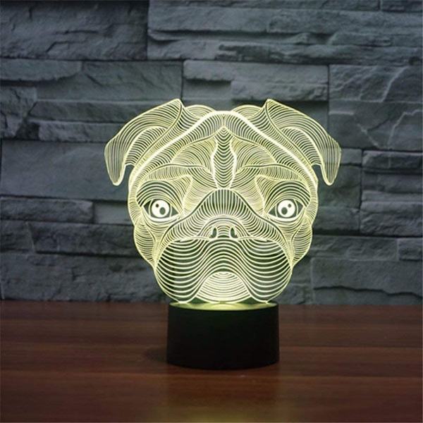 3D optisk illusion mops hund sensor nattlampa med smart till