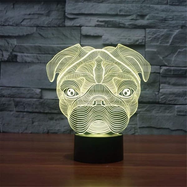 Mops Hund 3D Optisk Illusjon Akryl Nattlys Berøringsbryter