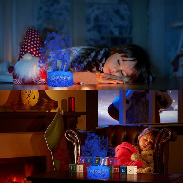 3D Illusion Enhjørning Natlampe 16 Farveskift Til