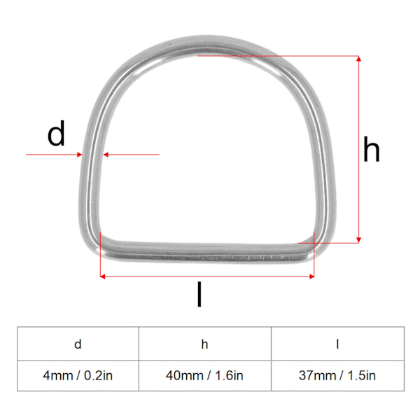 10 stk D-ringspenner i 316 rustfritt stål, halvsirkelformede D-formede ringer for rigging av kajakk til sjøs 30x27x4MM