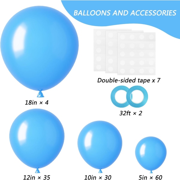 129 stk. lyseblå balloner i forskellige størrelser 18 12 10 5 tommer til guirlandebue, blå balloner til fødselsdag, køn afsløring, babyshower, himmelblå balloner P Blue