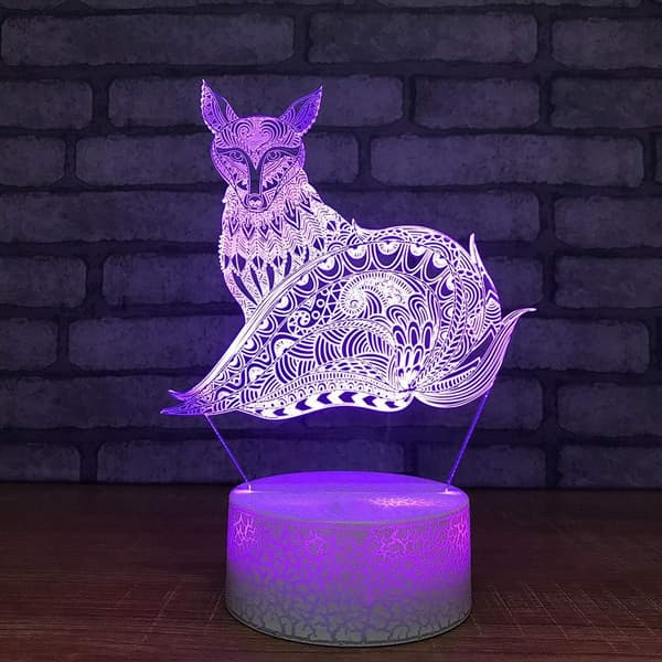 3D Ræv Natlampe Bord Skrivebord Optisk Illusion Lamper 7 Farver