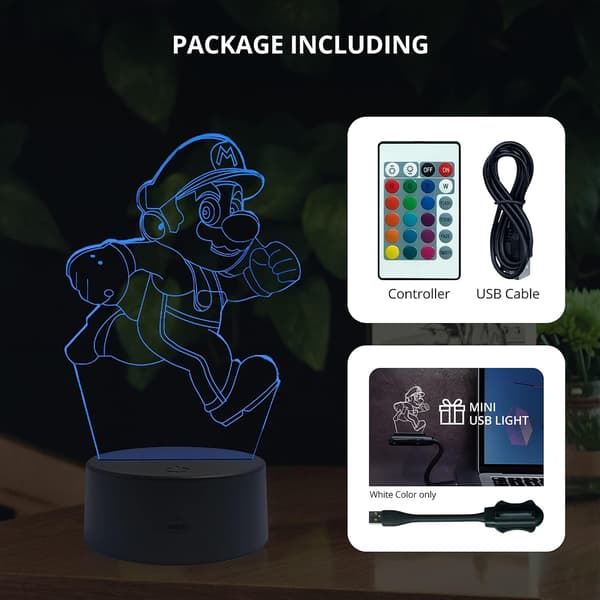 3D LED Nattlys Berøringssensor Fjernkontroll 16 Farger USB