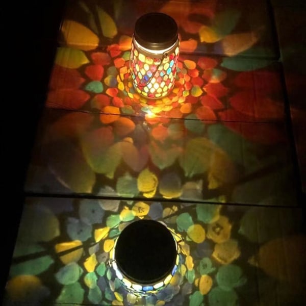 Mosaik solcellelamper udendørs hængende lanterner vandtætte mosaik solcellelamper udendørs sol natlys bordlamper dekoration Red