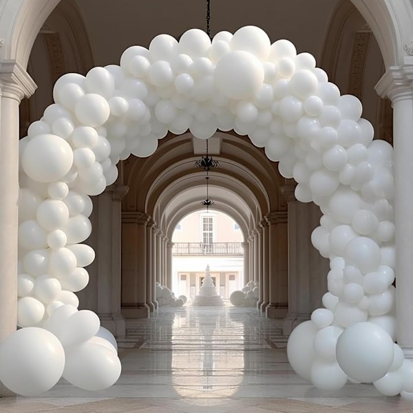 130 stk. hvide balloner i forskellige størrelser 18\" 12\" 10\" 5\" ballonbue guirlande sæt perfekt til fødselsdagsfest, dimission, babyshower, bryllup, ferie D White