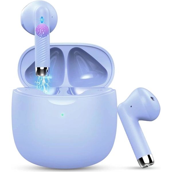 Langattomat nappikuulokkeet, Bluetooth 5.3 -kuulokkeet korvassa melunvaimennusmikrofonilla, nappikuulokkeet Stereo Bass, IP7 vedenpitävät urheilukuulokkeet, 32 tunnin toistoaika USB C Purple