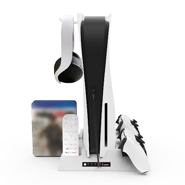 PS5-stativ med sugekølingsventilator og dobbelt controller-opladningsstation til Playstation 5 PS5-konsol, sugekølerventilator med opladningsdockstation a