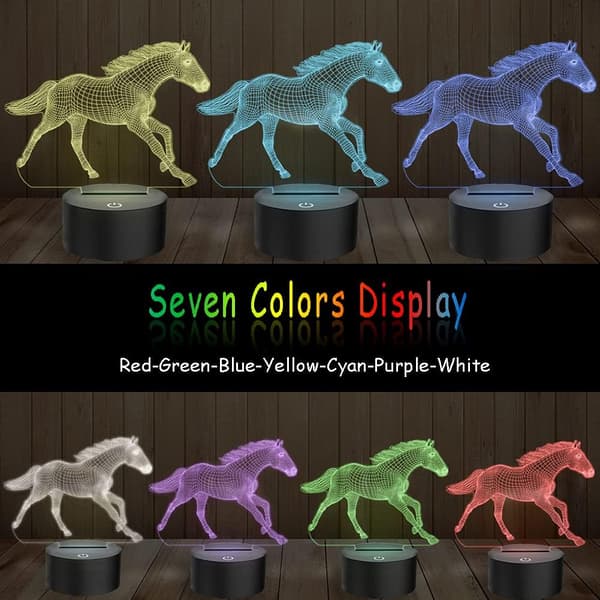 Hest 3D Illusion Lampe 7 Farveskiftende LED Natlampe Værelse