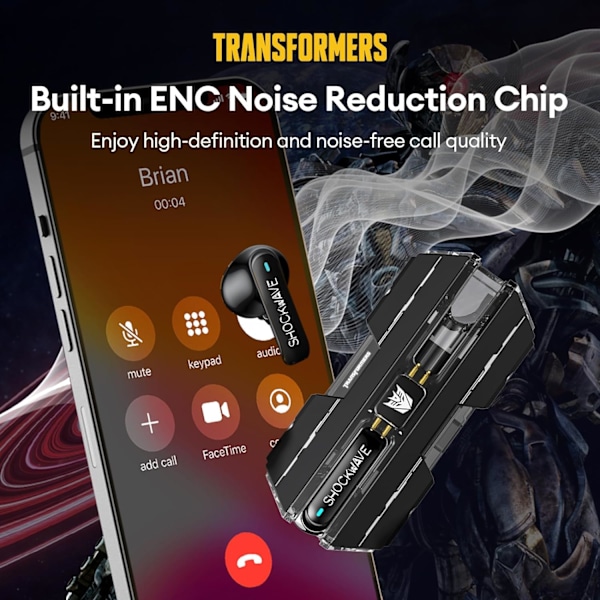 Transformers TF-T01 True Wireless Earbuds Bluetooth 5.4 Hodetelefoner Bass Stereo Øretelefoner, Bluetooth Ørepropp i Øret Støydempende Mikrofon, 60H Spilletid Shockwave