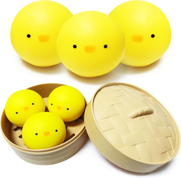 3-pack Mini Kycklingdumpling Squishy Fidget Leksaker, Stresslindrande Klämbollar för Barn, Påskkycklingar Korgfyllare Sensoriska Fidget Leksaker