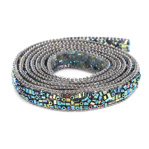 1 meter Hotfix Rhinestone Mesh Chain Dekorativt Bälte för Bröllopsklänning Halsband Grön
