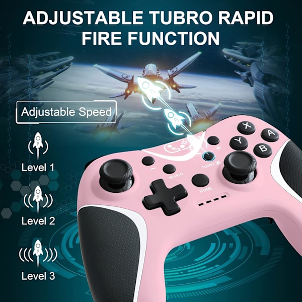 Trådlösa Switch-kontroller rosa, Nintendo Switch-kontroller för Nintendo Switch/Lite/OLED/Windows PC med programmerbar/vibrations/turbofunktion, Switch pink