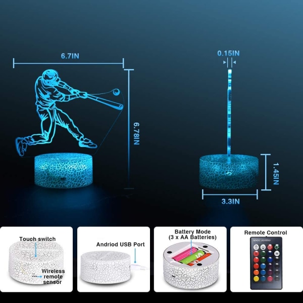Nattlampa för barn Baseball 3D Nattlampa Tumlare Illusi