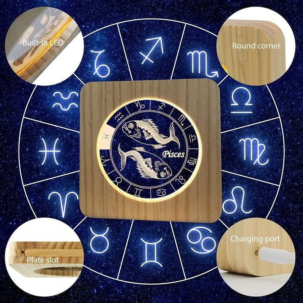 Træ Sengelampe Horoskop Konstellation 3D Illusion Natlampe