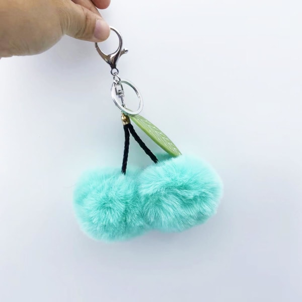 Pom Pom Nøkkelring Kunstig Pels Ball Nøkkelringer Fluffy Tote Anheng Bil Veske Sjarme Cherry Lake Blue