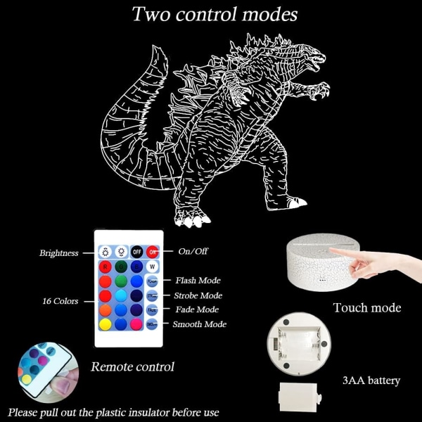 JUSCH Godzill-a nattlampa, Godzill-a leksaksdekorationslampa, fjärrkontroll och 16 färger, födelsedagspresenter till pojkar/julklappar till barn (klassisk)