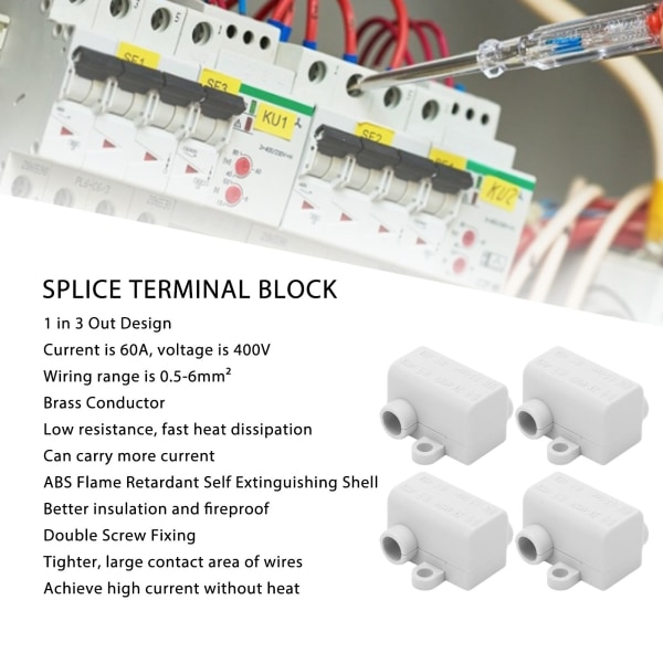 Splitter Wire Connector 1 ind 3 ud Messing Leder Hurtig Ledning Terminal Blok til Loftslampe 60A 400V 10stk