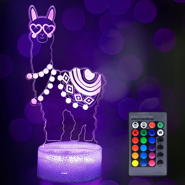 Llama 3D Illusion Nattlampa, Alpacka Lampa 16 Färgförändring