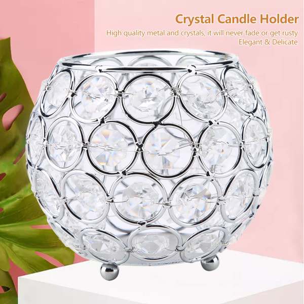 Krystall Lysestake Sølv Votive Tealight Lysestaker for Bryllup, Jul Silver