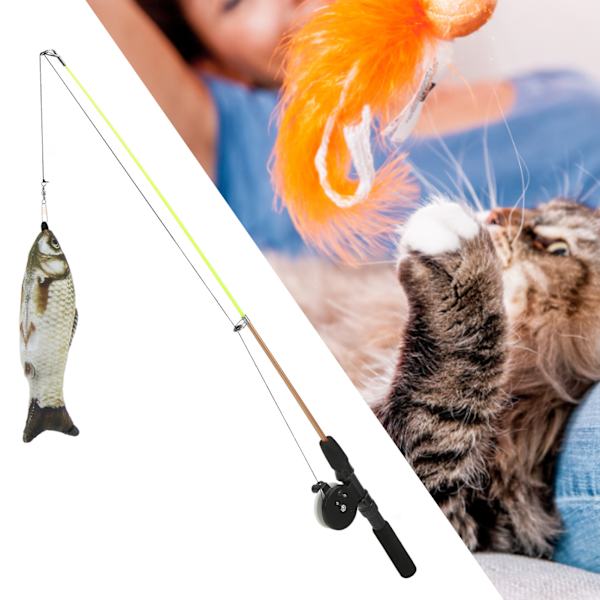 Morsom kattepinner, realistisk, fleksibel, interaktiv trinse, teleskopisk fiskestang, katteleke for katter Grass Carp Fishing Rod