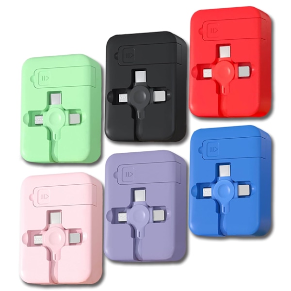 6 kpl 3-in-1 latauskaapelirullat, datansiirto, 3-in-1 latauskaapeli vetäytyvä, puhelinteline, yhteensopiva USB C (Type-C)/Micro USB/IP