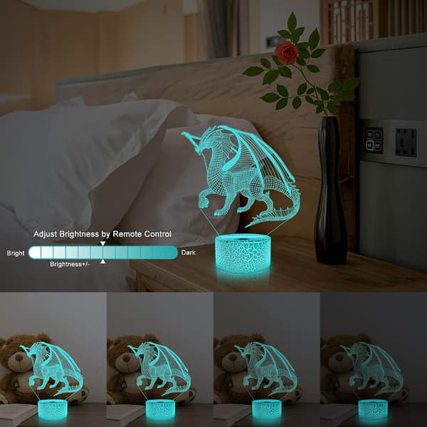 3D Lampe Drage Natlys 3D Illusion lampe til Børn, 16 Farver