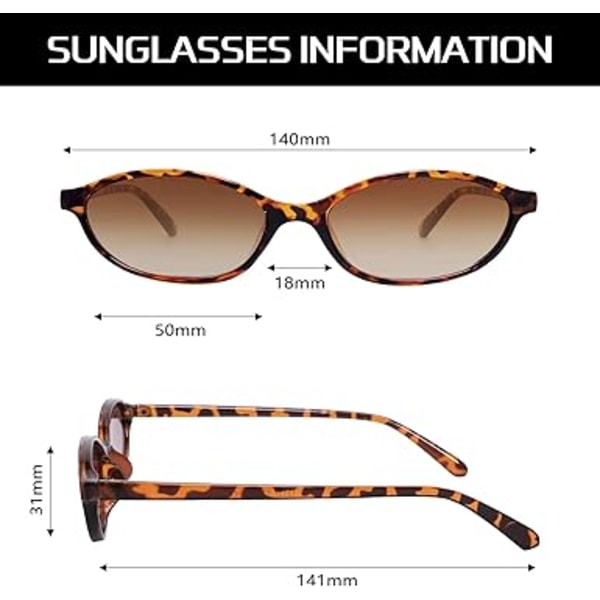 Retro soikeat aurinkolasit naisille, tyylikkäät kissansilmälasit 90-luvulta, kevyet kapeat sävyt, trendikkäät UV-suoja aurinkolasit Tortoise Frame - Gradient Brown Lens