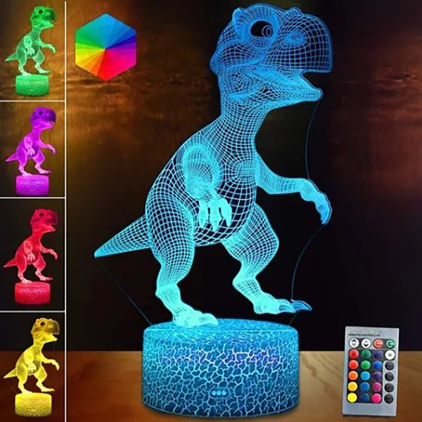 Dinosaur-serie fargerik 3D nattlys LED berøring 16 farger fjernkontroll bordlampe julegave svart base