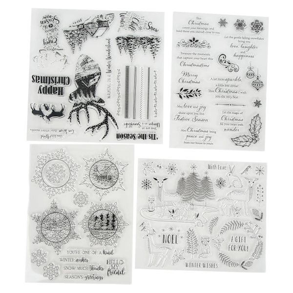 4 stk. gjennomsiktige stempler i TPR-materiale med julemotiv - Gjenbrukbare dekorative verktøy for scrapbooking og DIY-håndverk